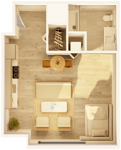 Floor plan for studio, 1 bath, 550 sqft